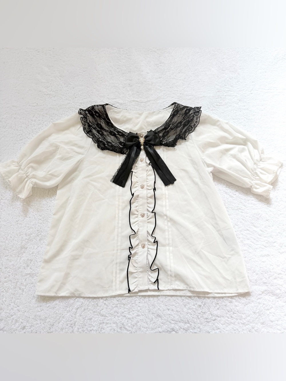 Blouse Jirai Kei Ryosan Lolita Bow Lace Tops Japan Idol White Black Gothic